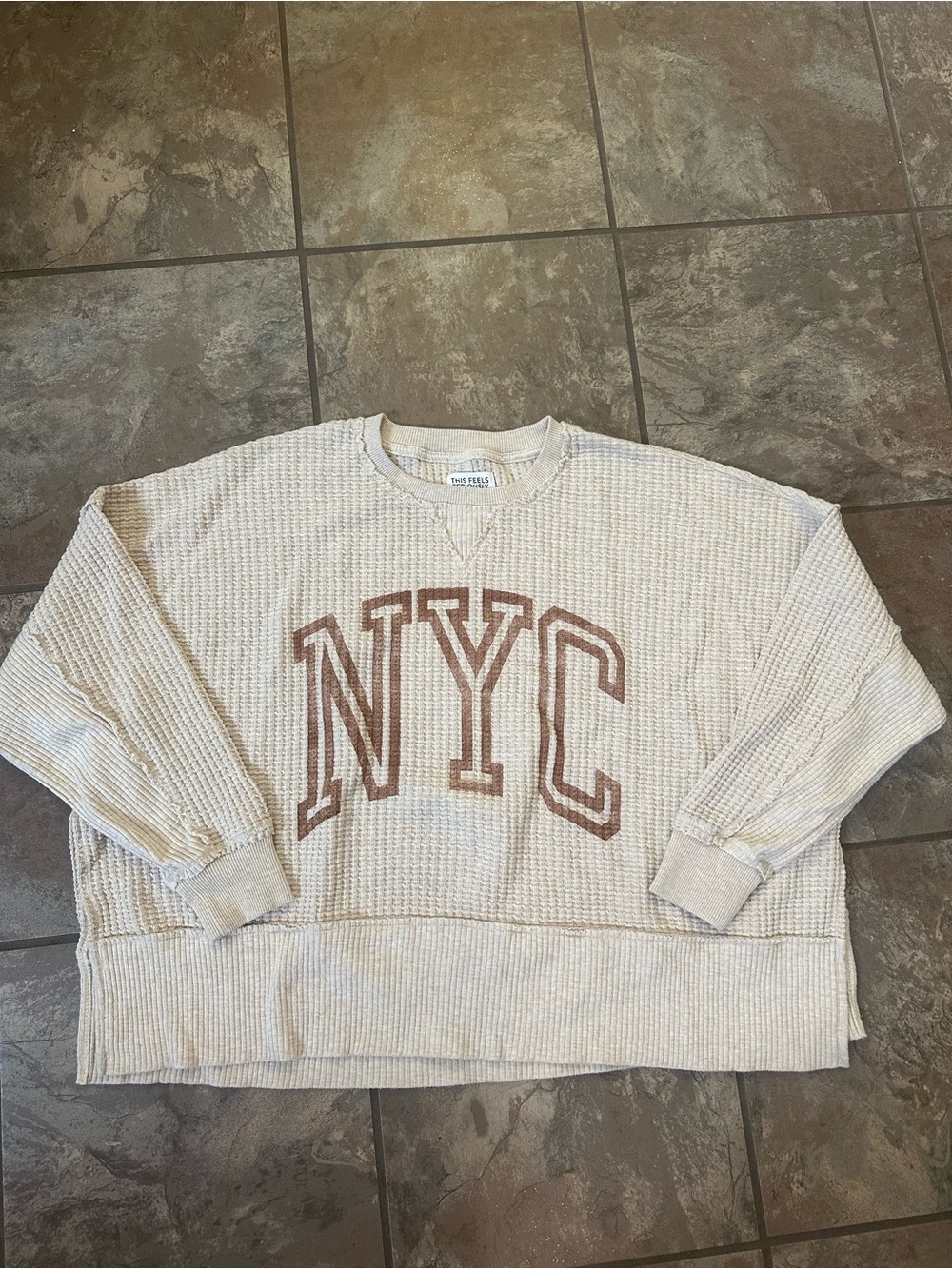 Men's NYC Waffle Crewneck Sweater - Cream/Brown